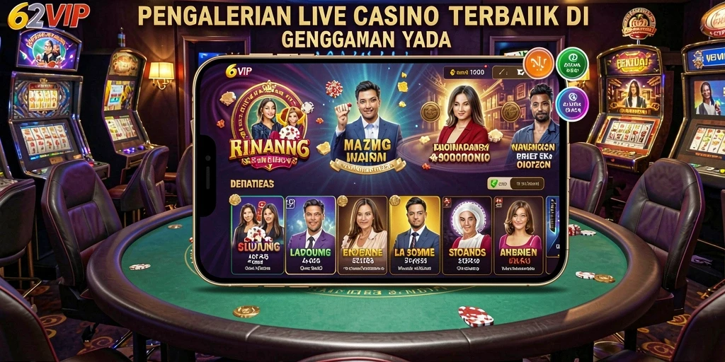 Tampilan permainan Live Casino yang mendebarkan di 62VIP.