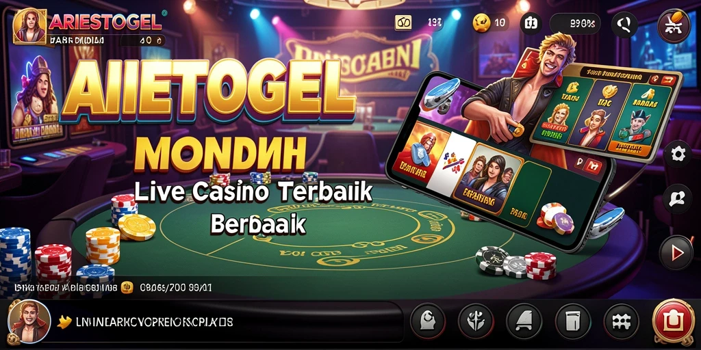 Screenshot ARIESTOGEL menampilkan dealer langsung dan permainan kasino yang seru.