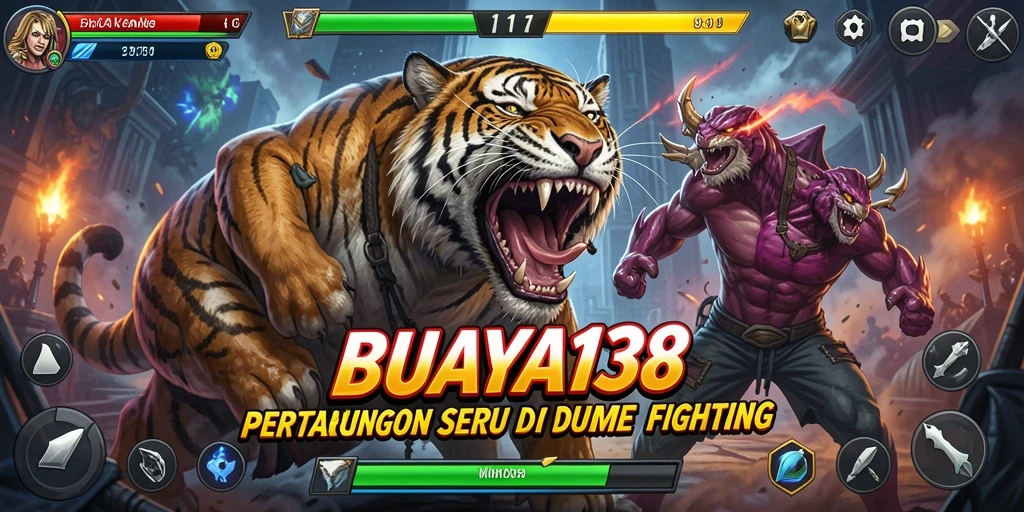 Tampilan gameplay BUAYA138 dengan pertarungan yang mendebarkan antar karakter.