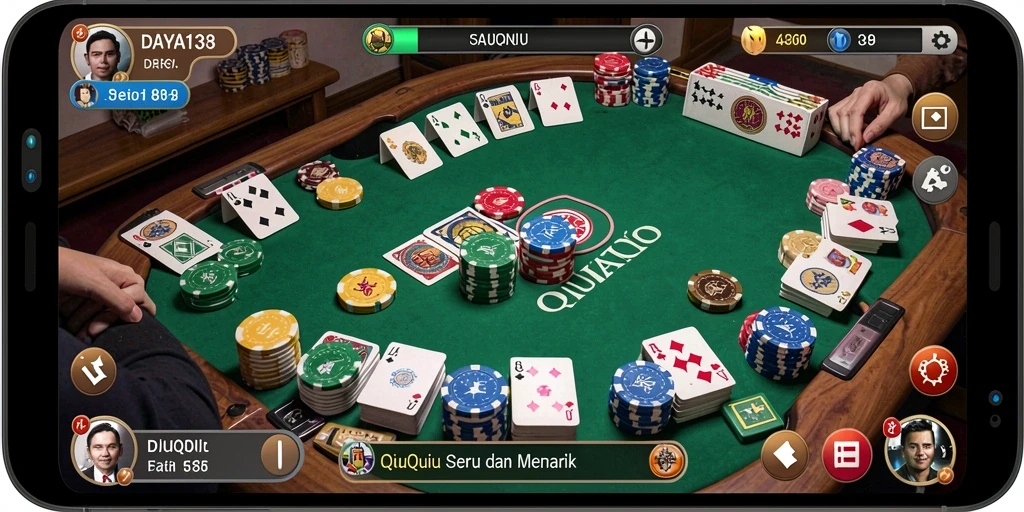 Screenshot utama menunjukkan gameplay QiuQiu yang seru dan interaktif.