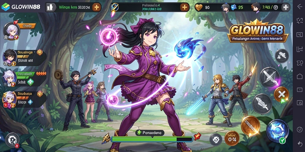 Screenshot gameplay GLOWIN88 menampilkan aksi seru karakter anime.