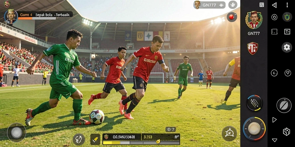 Screenshot gameplay GN777 menampilkan pertandingan sepak bola yang mengasyikkan.
