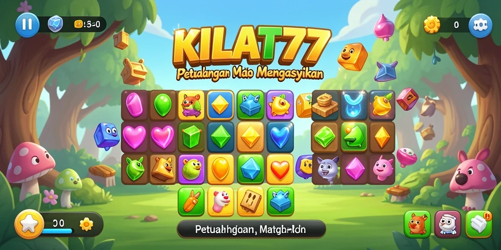 Tampilan gameplay Match-3 yang seru dan penuh warna di KILAT77.