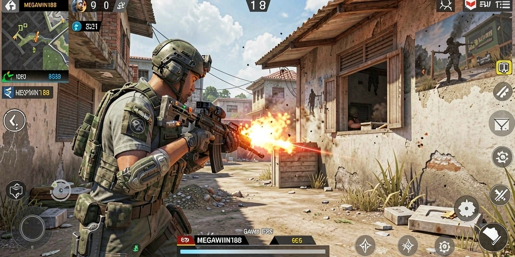 Tampilan mengesankan gameplay MEGAWIN188 saat pertarungan berlangsung.
