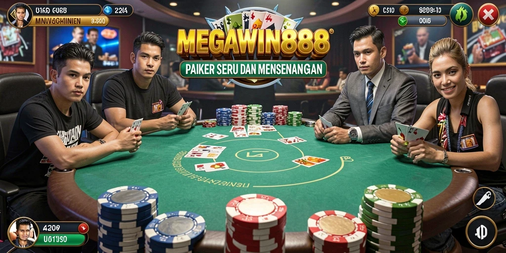 Tampilan seru gameplay Poker di MEGAWIN888.