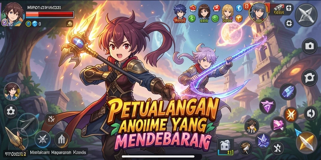 Screenshot MPO1221 menunjukkan bertarung dengan karakter anime yang menawan.