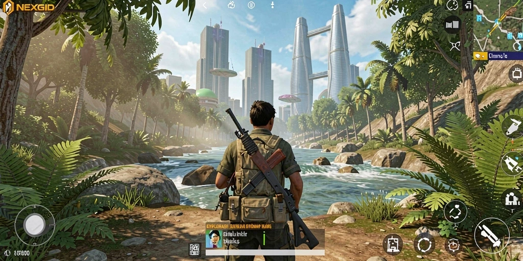 Screenshot NEXGID menunjukkan pemain menjelajahi dunia terbuka yang indah.