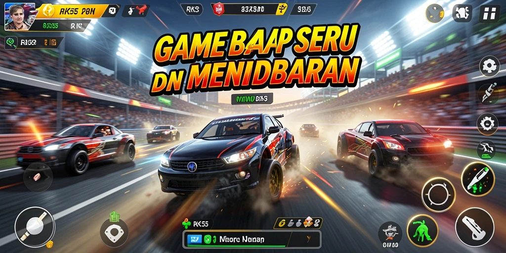 Tangkapan layar gameplay RK55 yang menampilkan balapan seru di trek yang menantang.