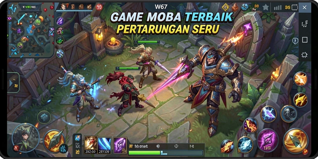 Tampilan gameplay seru dari W67 saat pertarungan antar tim.