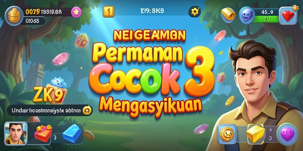 Screenshot gameplay ZK9 menunjukkan aksi mencocokkan objek match-3 yang seru.