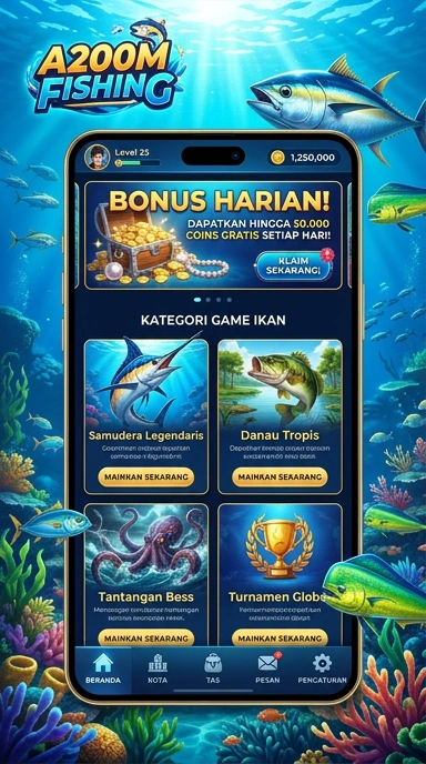 Tampilan beranda aplikasi a200m dengan pilihan kategori.